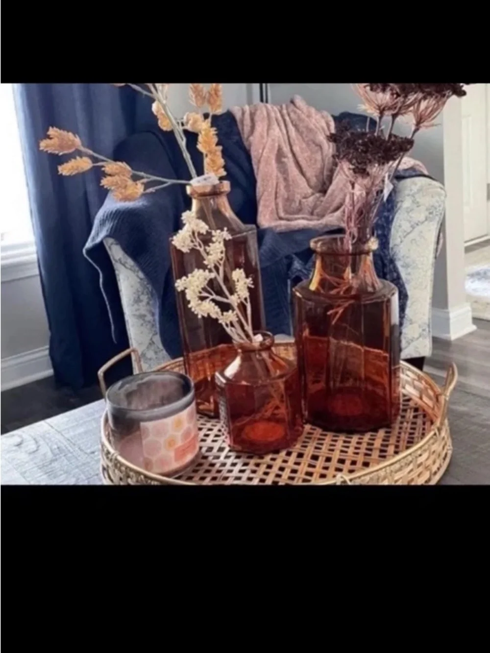 Octagonal Amber Glass Bottle Vase Large-Hearth & Hand with Magnolia